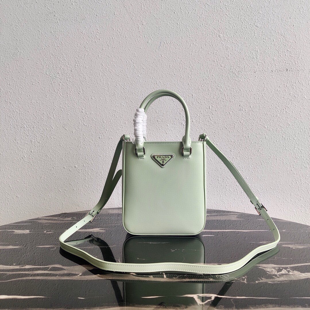 Prada Mini Leather Bucket Bag Shoulder Bag Light Green 1BA331